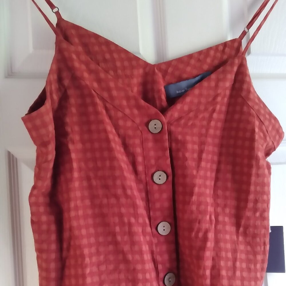INDIGO RISING Size L Women's Red Rust Checkered Button Up Tank Top NEW 40" Bust